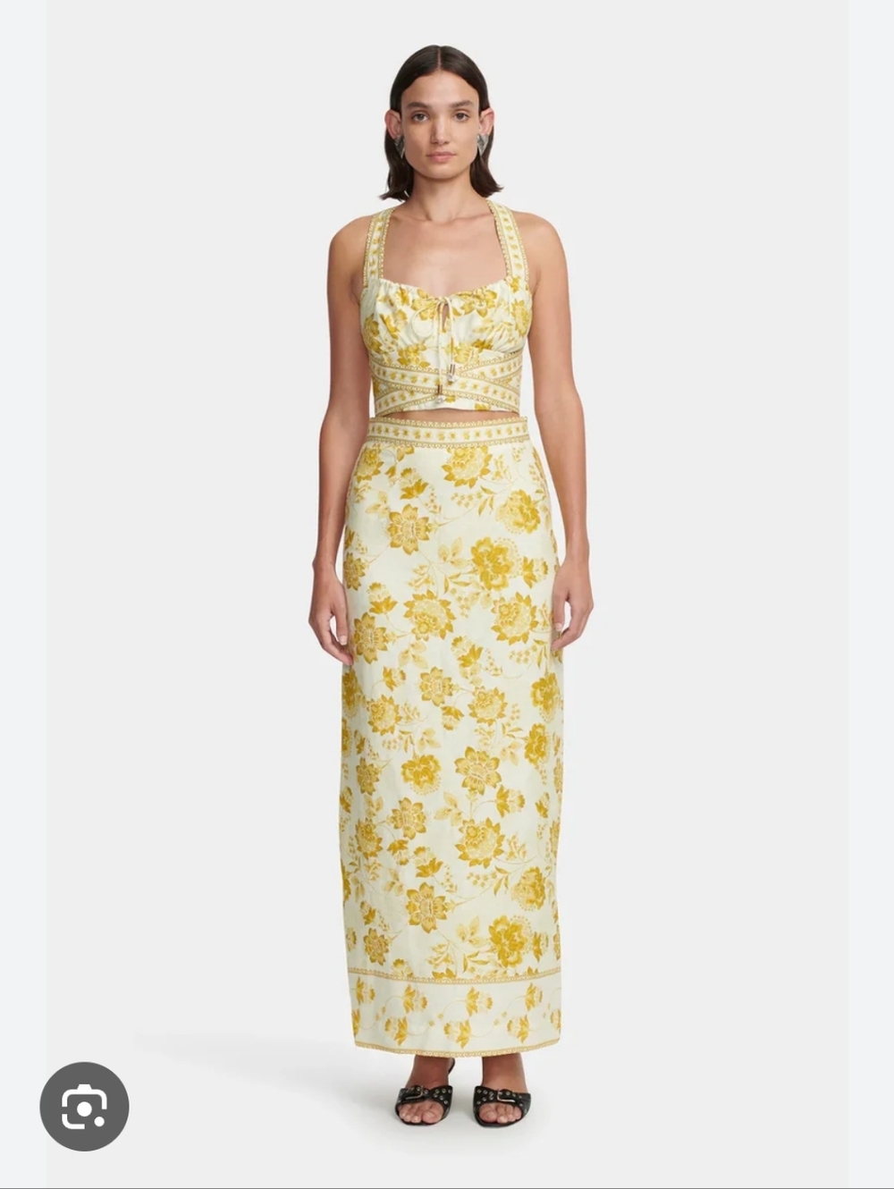 Rose + Olive Resort Yellow Floral Maxi 2 Piece Skirt Set Small Top X-S Skirt
